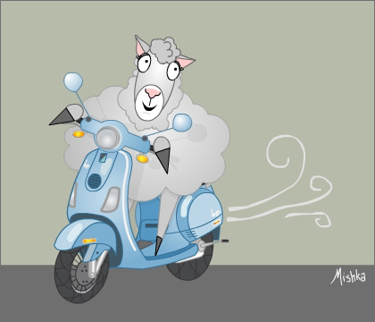 Sheep gets a scooter.